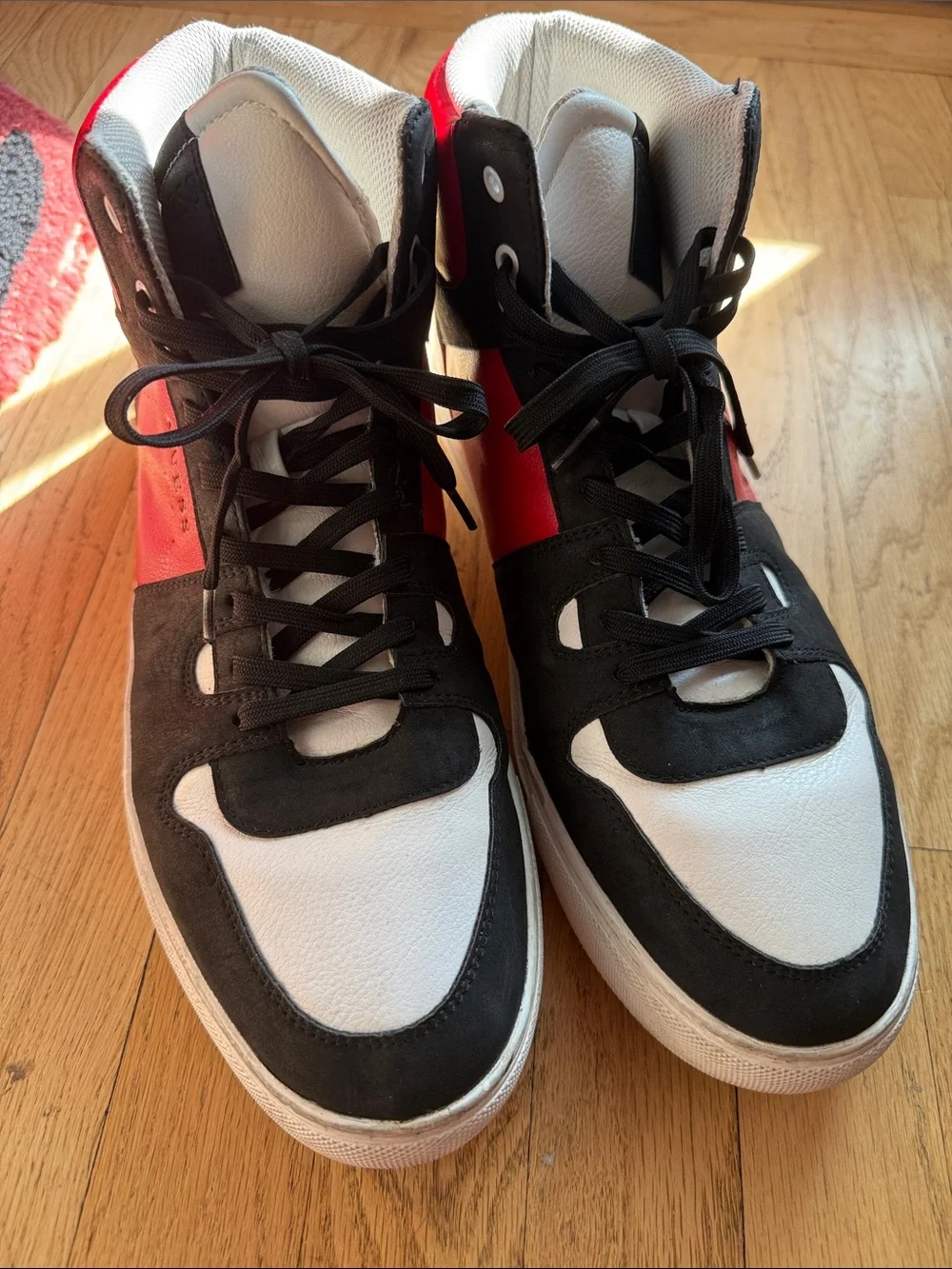 Guess Sz 13 Men's High-Top Sneakers in Red, Black & White